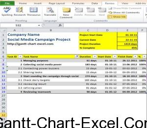 Gantt Chart Excel Template Social Media Campaign Activity List Plan