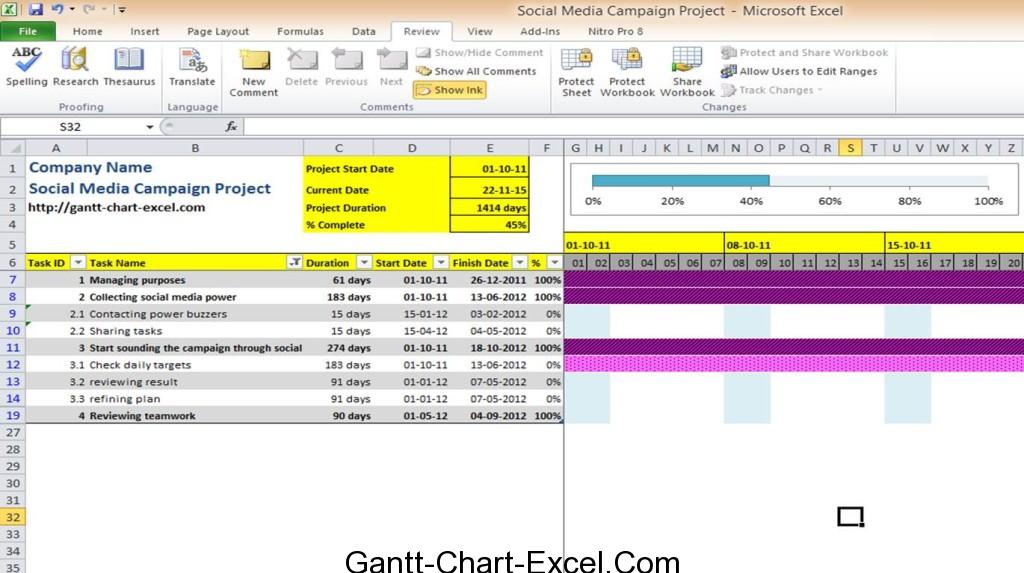 Gantt Chart Excel Template Social Media Campaign Project